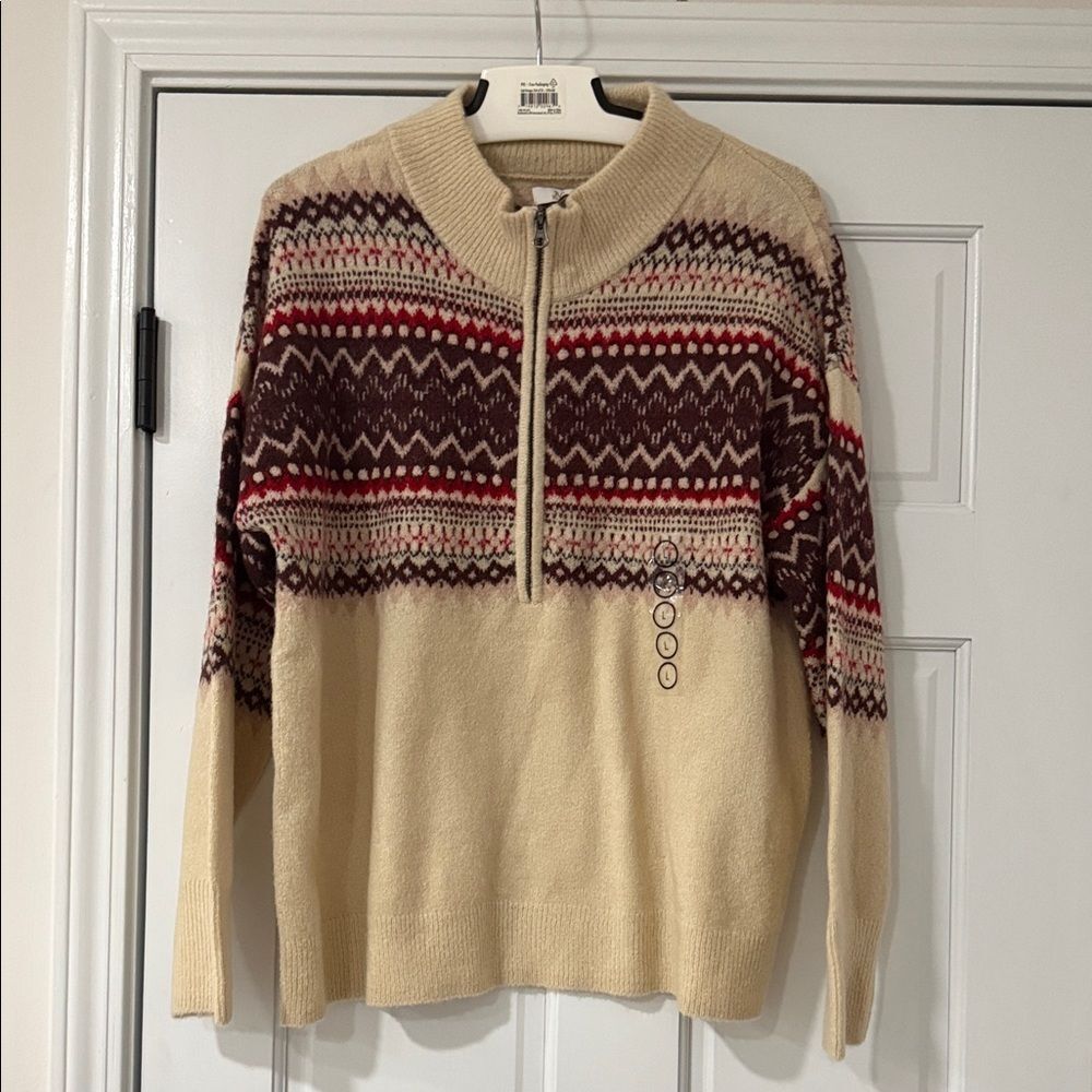 Natural Reflections Fair Isle Quarter-Zip Sweater Soft size L